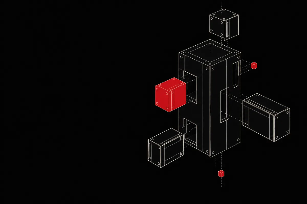 Line illustration of modules slotting into a central core